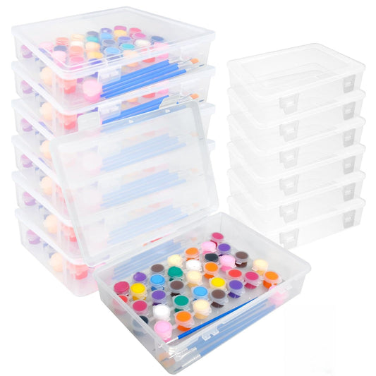 TANEMUDO 12 Pcs Plastic Storage Box with Lid Clear Multipurpose Craft Storage Case for Beads Ornaments Accessoriesr Plastic Containers Pencil Case(5'' x 3'' x 1.5'',7'' x 9'' x 2'')