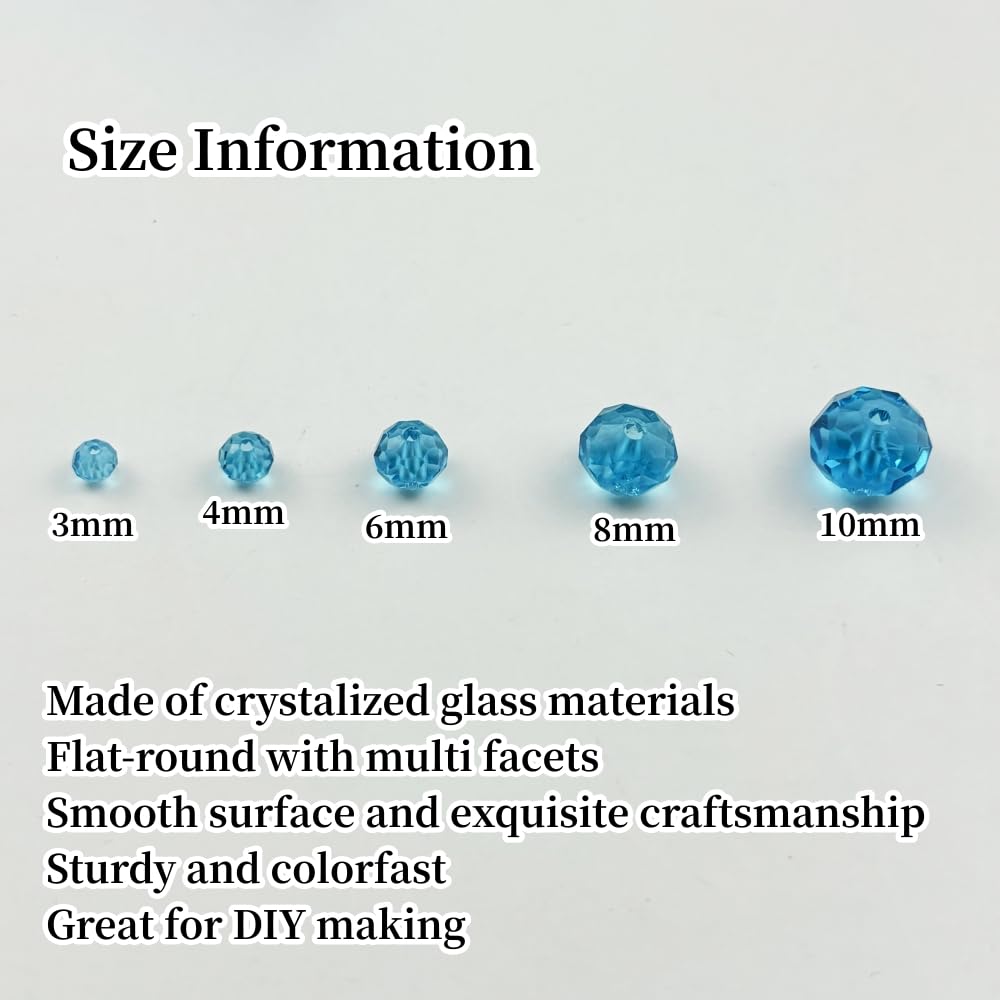 YUEXIGO 60pcs 10mm Crystal Glass Beads for Jewelry Making, Faceted Rondelle Glass Spacer Beads for Wind Chimes Bracelet Earring Necklace DIY Craft(Lake Blue)