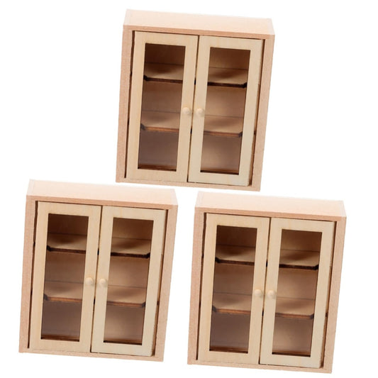 Toyvian Miniature Wooden Storage Cabinet, 3pcs 1:12 Scale Dollhouse Unfinished Wood Display Shelf Model Tiny Furniture Accessories for Doll House Bedroom Living Room Decor