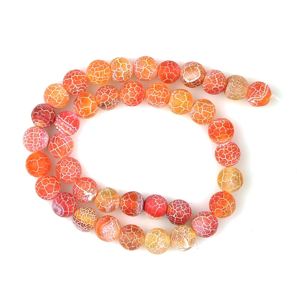MJDCB Natural Orange Frosted Agate Round Stone Beads for Jewelry Making DIY Bracelets Necklaces (8mm)