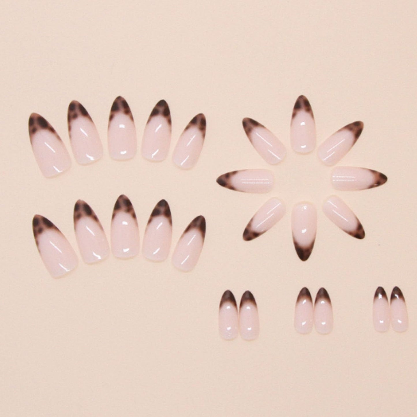 Hkanlre Leopard Print Press on Nails Nude Medium Fake French Nails Tips Full Cover Almond False Nails for Women 24PCS
