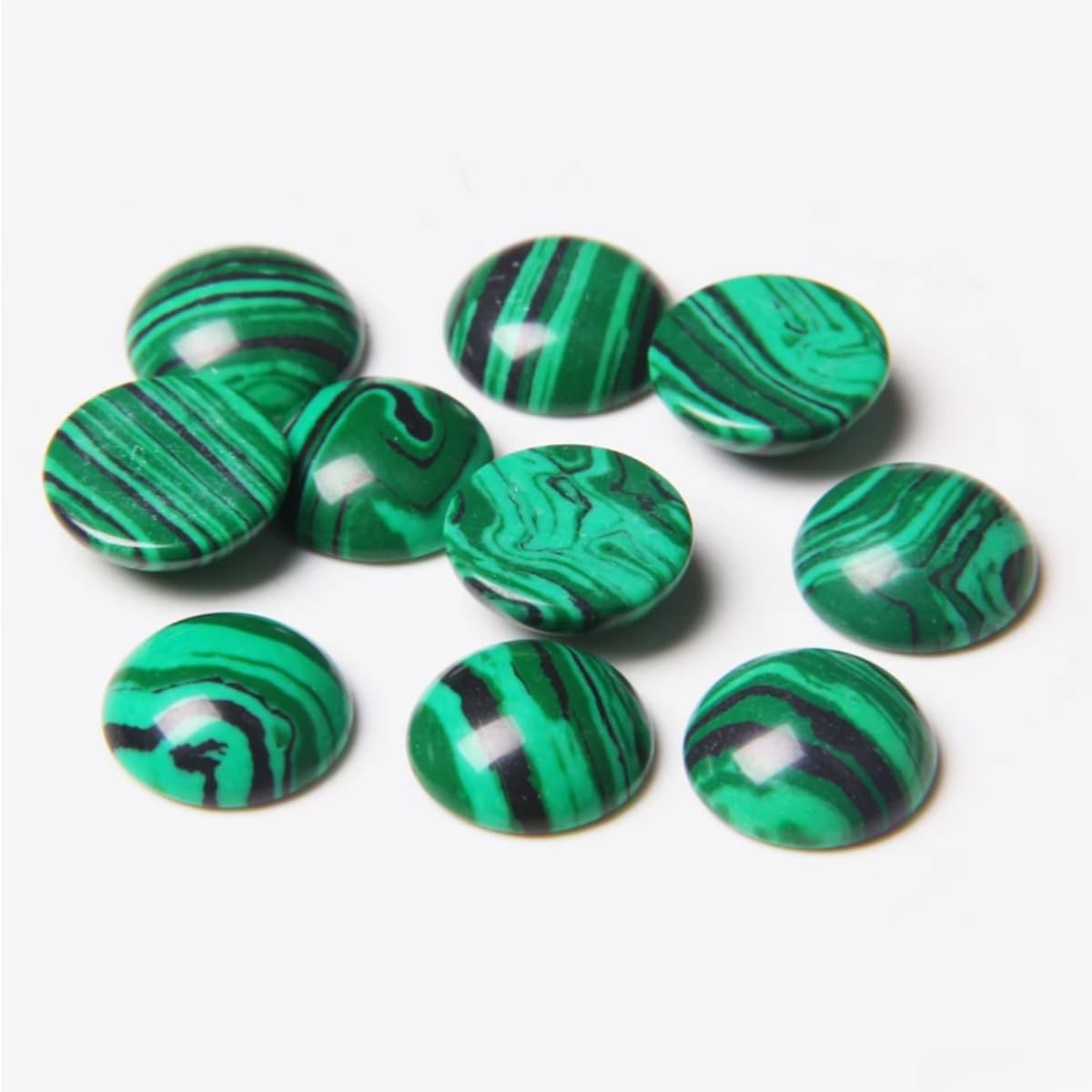20pcs 14mm Natural Stone No Hole Malachite Semicircle Smooth Cabochons Beads Healing Chakra Crystal Stone Bead for Jewelry Making Rings Earrings Necklace Bracelet DIY Crafts