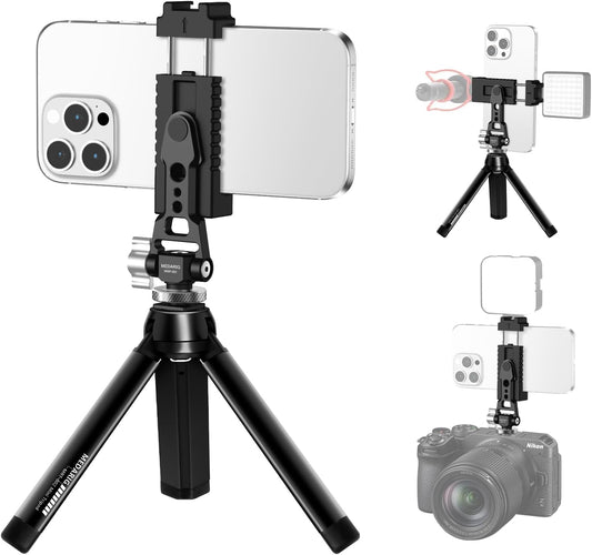 CAMEDAFLX Mount,360Adjustable Aluminum Tripod Stand Mount Universal Smartphone Adapter with Cold Shoe Cellphone Clamp