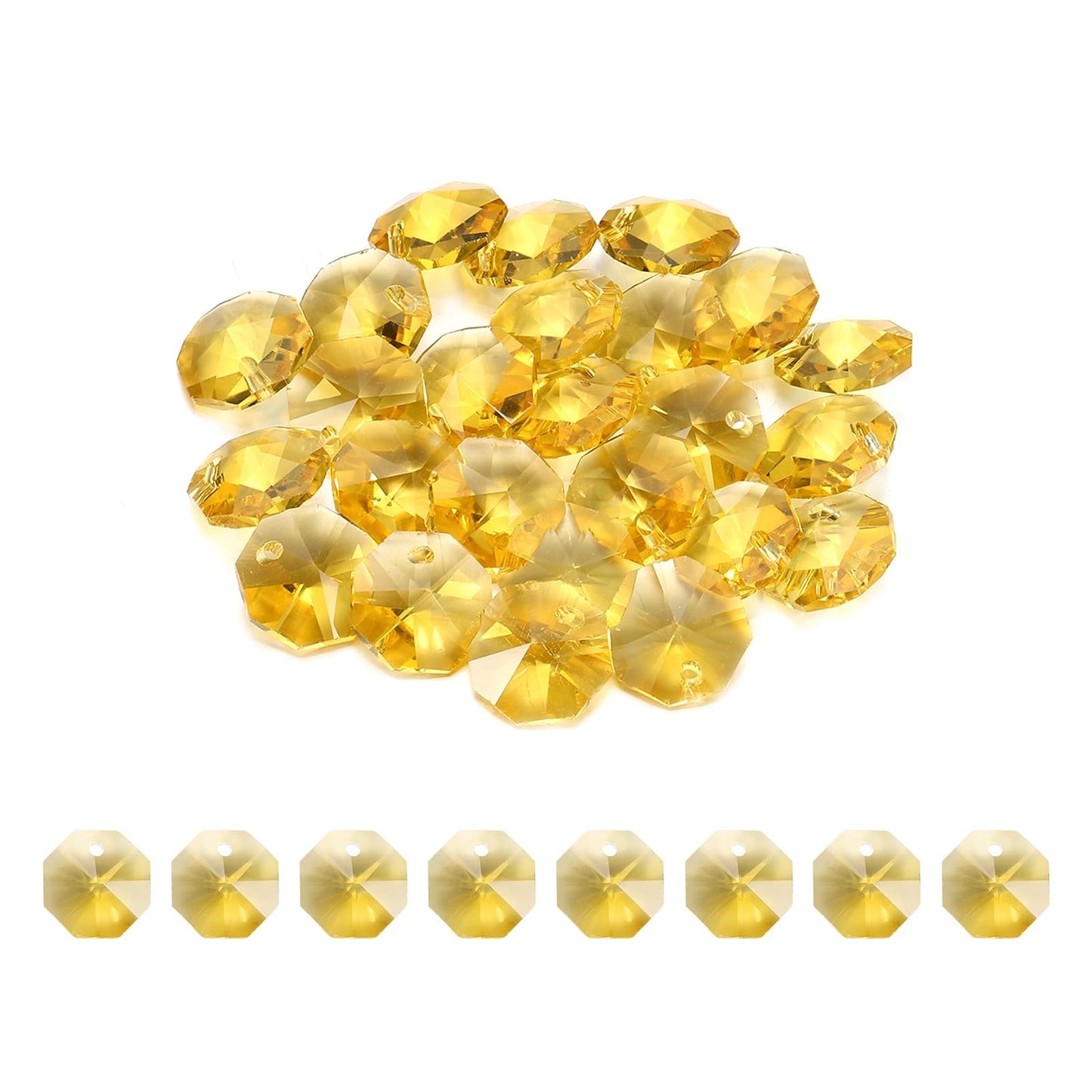 uxcell 25Pcs 1 Hole Crystal Octagon Beads, 12mm K9 Glass Hanging Chandelier Beads Prisms Parts for Crystal Chandeliers Lamp Hanging Pendant Jewelry DIY Craft, Yellow