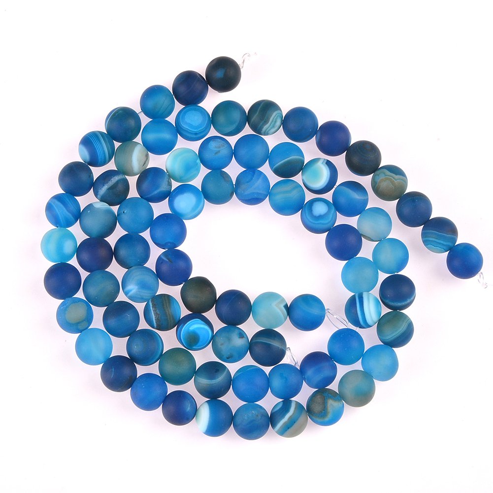 PLTbeads Natural Gemstone Loose Beads Matte Approxi 15.5 inch DIY Bracelet Necklace for Jewelry Making (10mm, Matte Blue Stripe Agate)