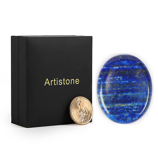 Artistone 2" Lapis Lazuli Crystal Worry Stones,Hand Carved Gemstone Pocket Blue Thumb Palm Energy Healing Anxiety Stones for for Meditation Chakra Balancing Collection