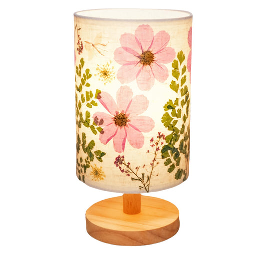 Floresita Dried Flowers Small Table Lamp 5W LED 3-Color Bedside Lamp Pressed Flowers Lampshade with Wood Base for Bedroom Living Room Desk Nursery