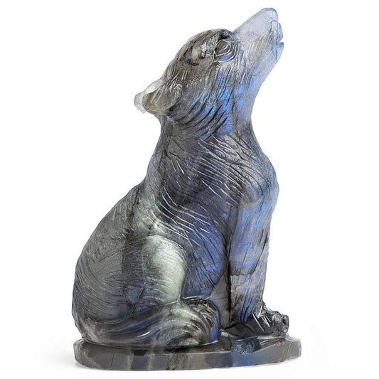 Artistone 2.0" Labradorite Crystal Wolf Statue Decor Hand Carved Gemstone Wolf Gifts Figurines Animal Carving Sculpture Crystal and Healing Stones Home Decoration (Gift Box)