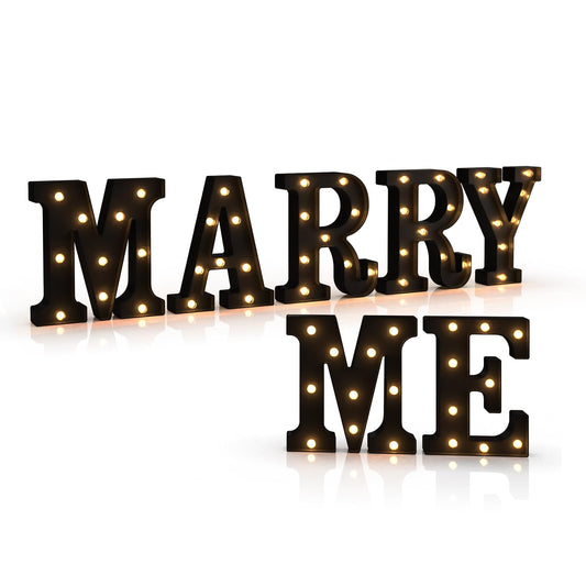 Black Marry Me LED Marquee Sign Light Up Letters, LED Marry Me Sign Marquee Letter Lights, Warm White Letter Light for Wedding Proposal Decoration, Romantic Decorative Letters Signs Battery Operated