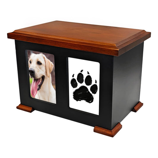 Personalized Wooden Pet Urn for Dogs, Cat Urns for Ashes, Pet Memory Box Memorial Boxs with Paw Print Impression Kit & Album Photo Frame for Loss Dogs, Large Wooden Dog Urn Keepsake Sympathy Gift