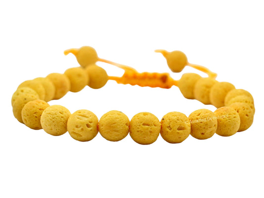 Amazing Gemstone Yellow Lava Bracelet, Gifts For Men & Women - Protection Healing Crystal Bracelet - 8mm Gemstone Beaded Adjustable Bracelet, Pulseras Para Hombres Mujer Stocking Stuffers