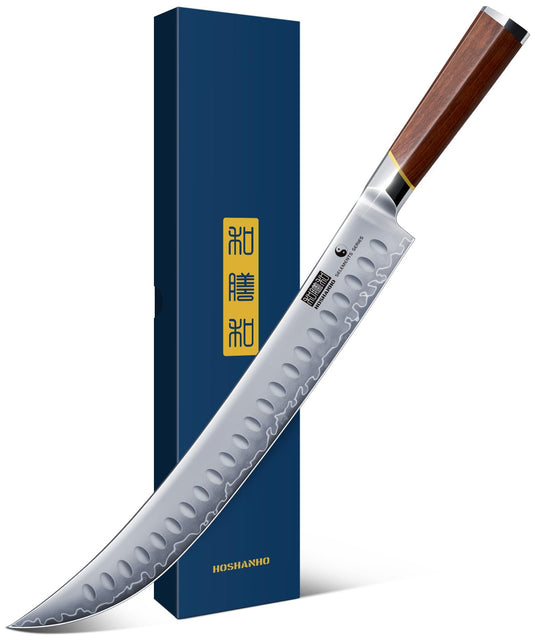 HOSHANHO Brisket Slicing Knife 12 Inch, Japanese High Carbon Steel Butcher Breaking Knife with Ergonomic Handle, Razor Sharp Curved Carving Knives for Meat, BBQ