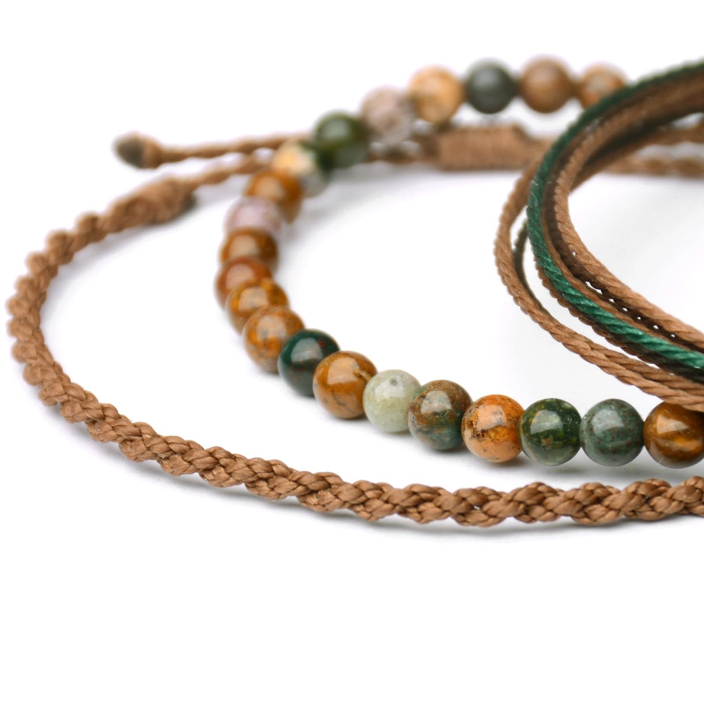 Handmade Natural Stone Beaded Healing Bracelet Gift for Men Adjustable Rope String Bracelet (Ocean Agate, Adjustable)