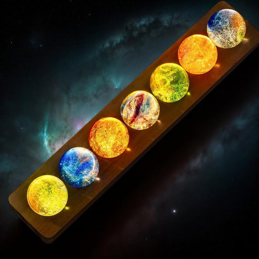 vskikris 40mm Crystal Quartz Stones 7 Chakra Natural Healing Spheres with LED Wooden Stand for Meditation Positive Energy Night Light Decoration Balls Set for Home
