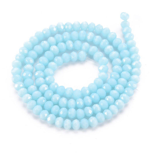 10 Strands Light Sky Blue Faceted Rondelle Glass Loose Beads 4mm Briolette Crystal Glass Beads 1230pcs for Bracelets Jewelry Making
