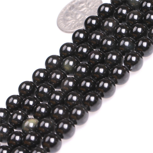 10mm Natural Black Obsidian Beads Round Gemstone Loose Beads for Jewelry Making (36-38pcs/strand)