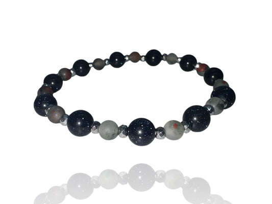 “DEXTER BRACELET” (Purple Goldstone & African Bloodstone) Natural Gemstone Healing Bracelet - [6.5 inches]
