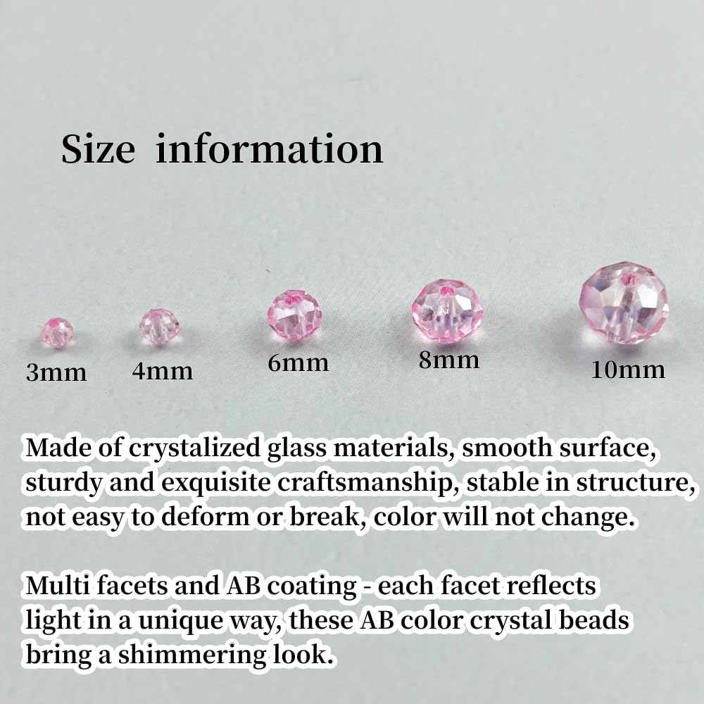 YHYPOCI 100pcs 8mm Crystal Glass Beads for Crafts Faceted Rondelle Glass Beads for Jewelry Making Crystal Spacer Beads for Necklaces Bracelets Earrings DIY Craft(Pink AB)
