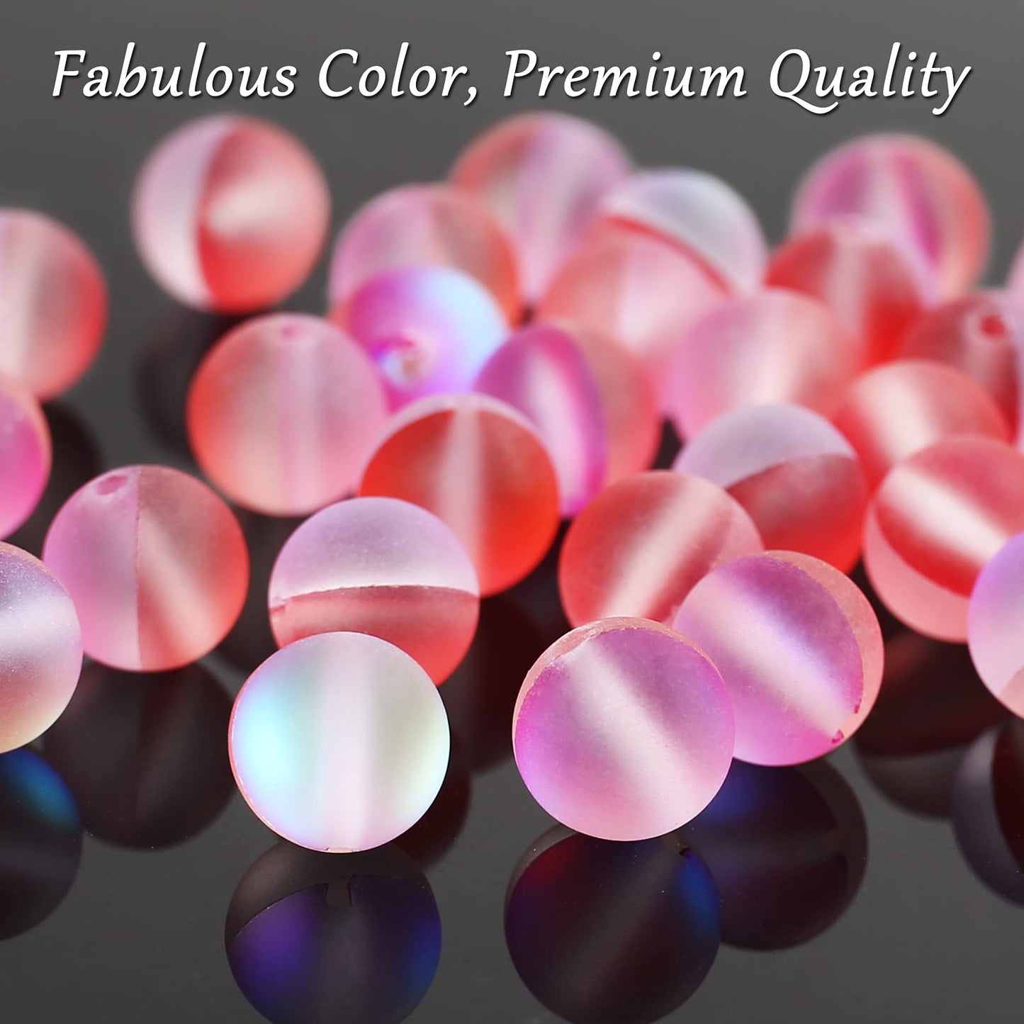 Matte Red Aurora Crystal Glass Beads, 6MM Frosted Glitter Shining Mermaid Round Loose Beads, Rainbow Holographic Synthetic Moonstone for Jewelry Making DIY Bracelet