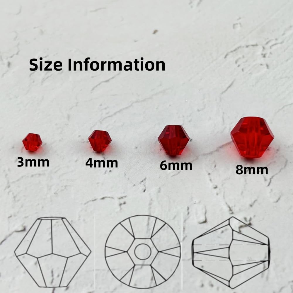 YUEXIGO 200pcs 6mm Bicone Glass Crystal Beads for Jewelry Making, Faceted Bicone Glass Spacer Beads for Bracelet Earring Necklace DIY Craft(Red)