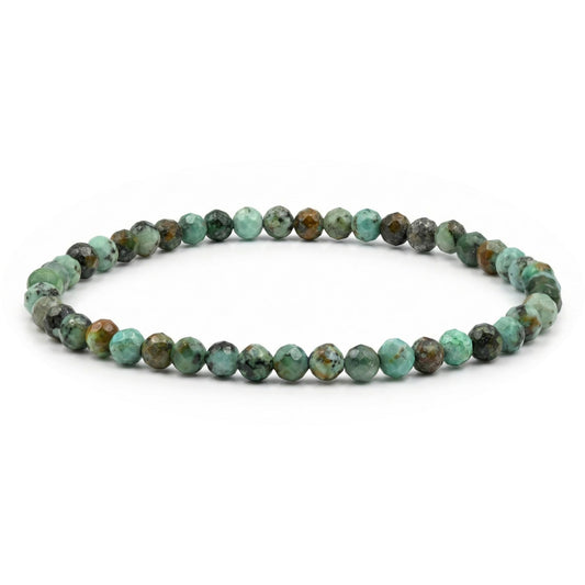 Angelstones Natural African Turquoise Gemstone Small Beaded Stretch Bracelet, 4mm Faceted Round Beads, Crystal Healing Bracelet for Women