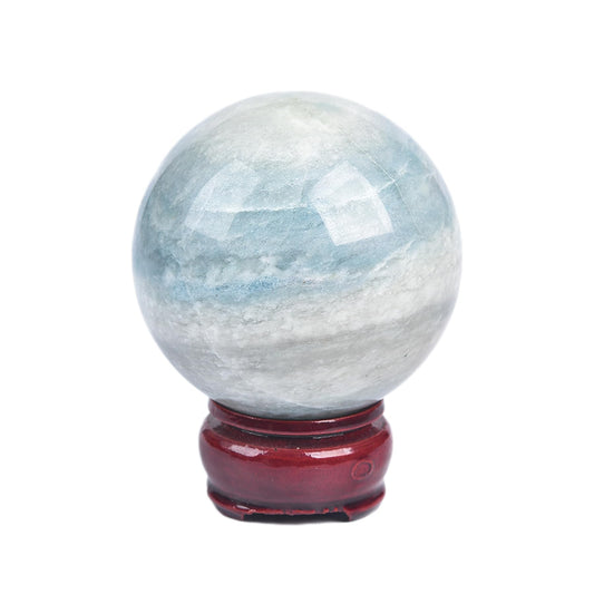 JIC Gem Natural Trolleite Crystal Ball Sphere Blue Healing Crystal Gemstone Ball with Display Stand Home Decor Meditation Grid Energy Balance (50-60mm)