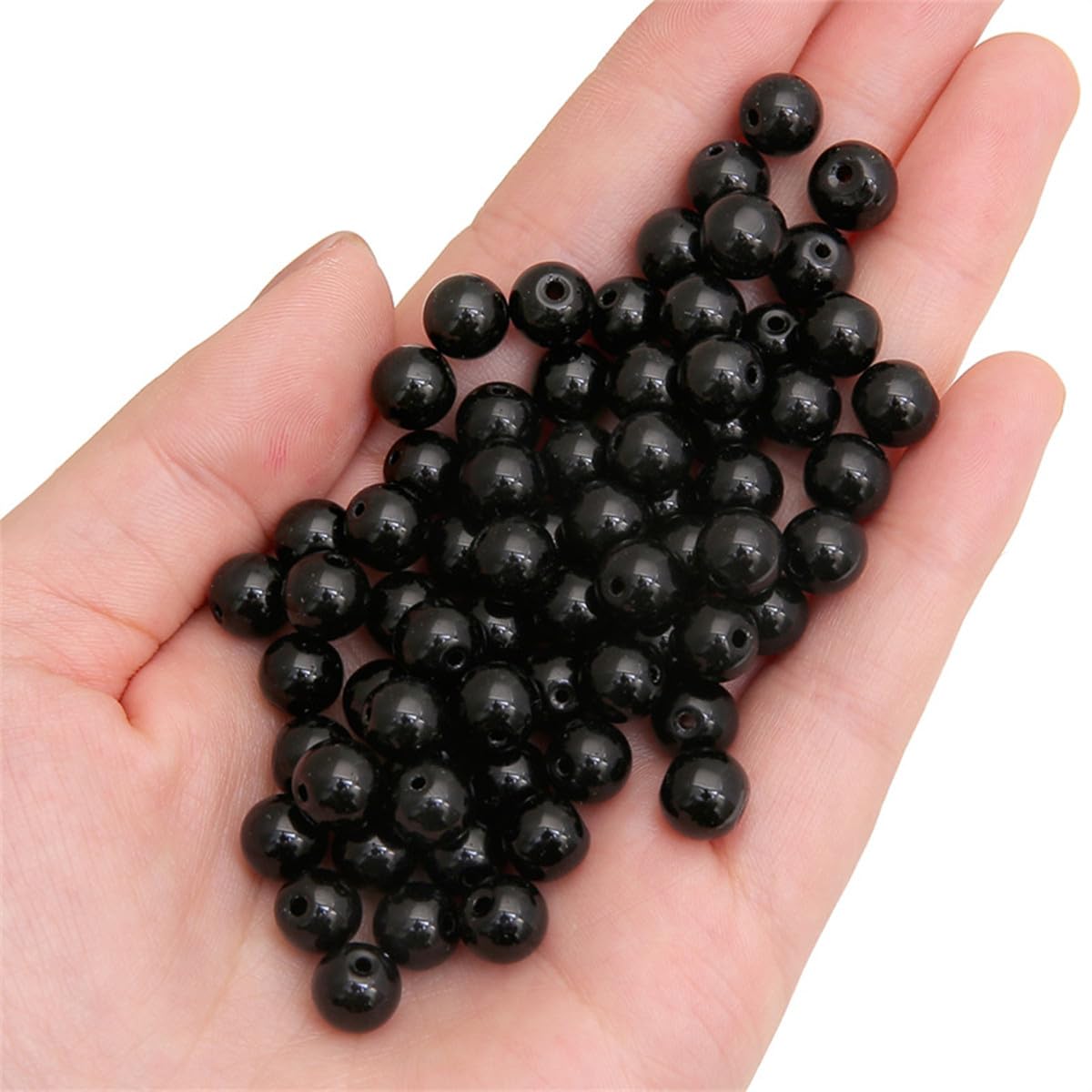 Bxwoum 200PCS Glass Beads 8mm Glass Beads for Jewelry Making Soild Black Round Loose Beads for Bracelets DIY Crafts (Black)