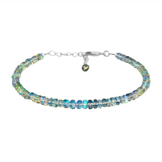 CRYSTALIS Natural Ethiopian Opal Beads Bracelet, High Grade Beaded Crystals, Chakra Healing Gemstone, Gift Giving Women Jewelry, 925 Sterling Silver 8 inch
