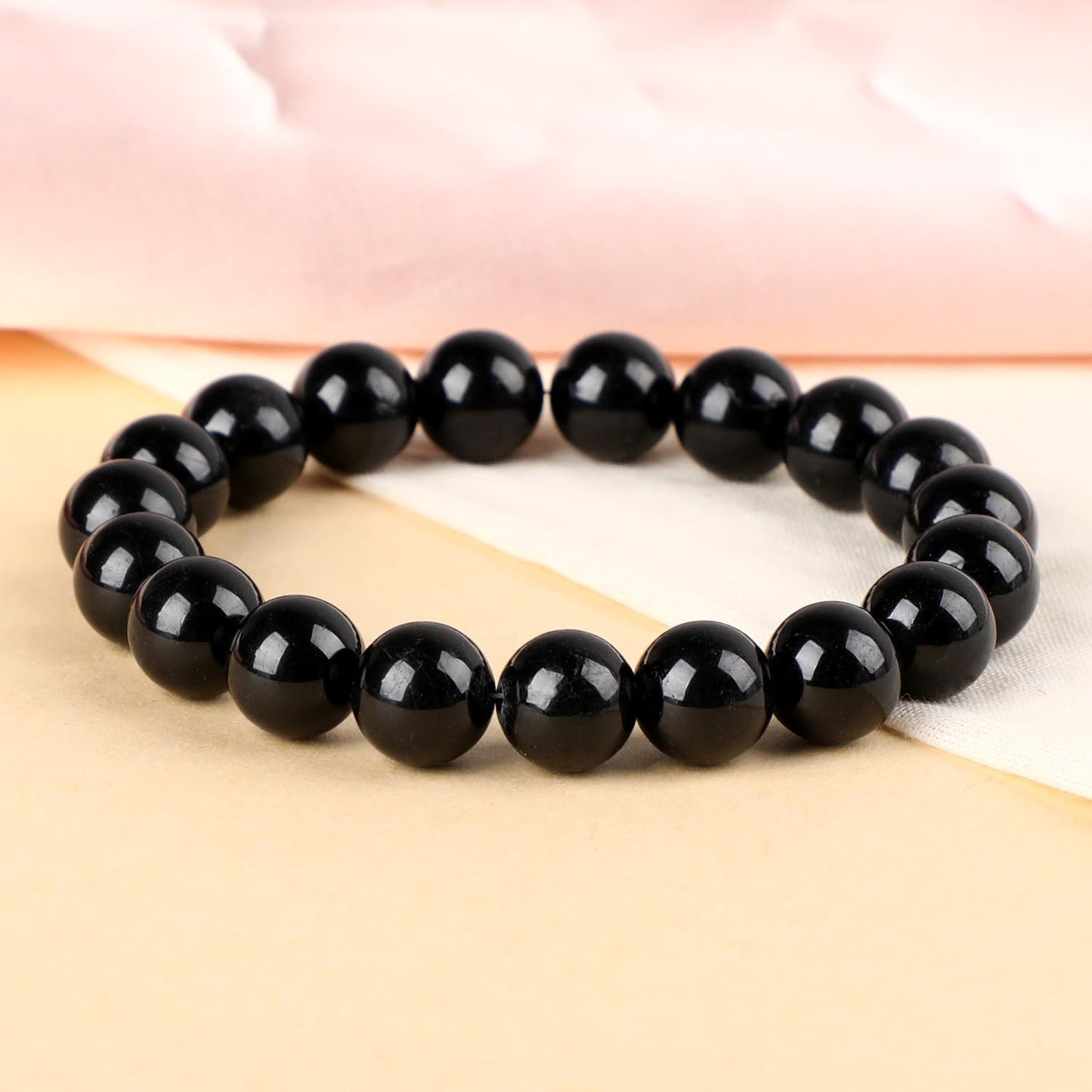 LPBeads Handmade Natural Gemstone Stretch Elastic 10mm Black Tourmaline Bracelet Healing Crystal Round Stone Beads Jewelry Gifts for Women Men