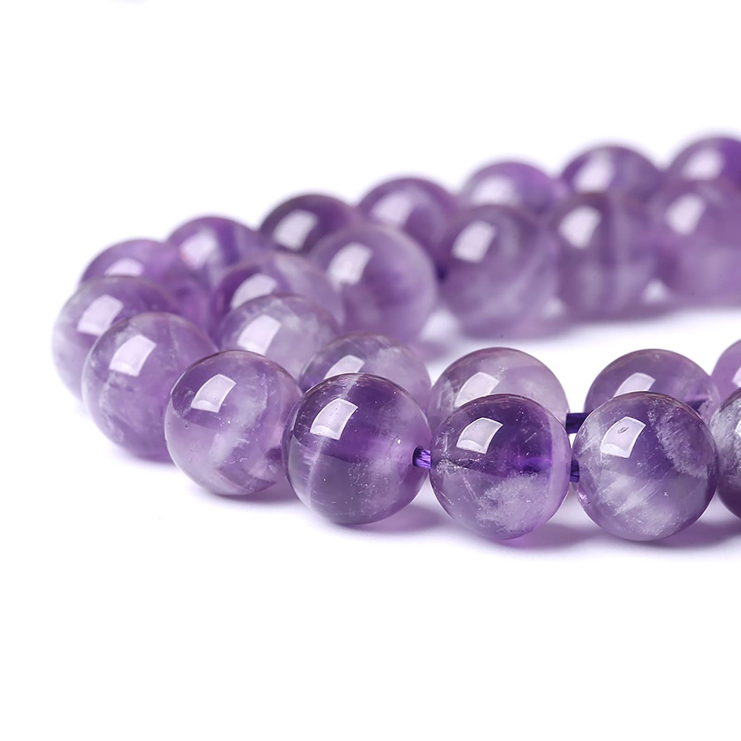 10MM 38PCS Purple Amethyst Dream Lace Beads Natural Quartz Crystal Stone Loose Beads for Jewelry Making DIY Bracelet Grade A+ 15 inches Strand
