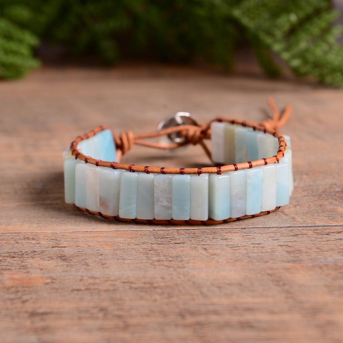 YGLINE Boho Handmade Wrap Leather Tube Crystal Stone Bracelet for Women (Amazonite)