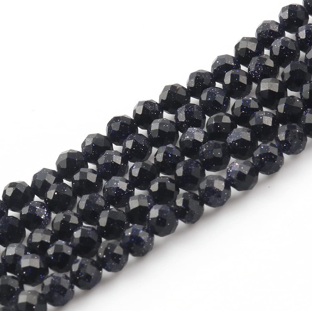 Song Xi 90pcs 4mm Natural Blue Sandstone Gemstone Beads Faceted Round Loose Stone Beads for Jewelry Making