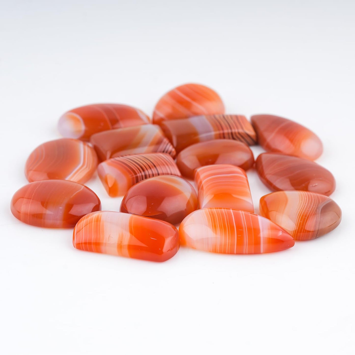 GemSymphony Natural Orange Banded Onyx Gemstone Cabochon Pack of 3 Mixed Shapes – Polished Crystal Stones for Jewelry Making Supply, Healing, Reiki & DIY Crafts, Natural Gem Cab Set for Wire Wrapping & Energy Work (10-20 mm)