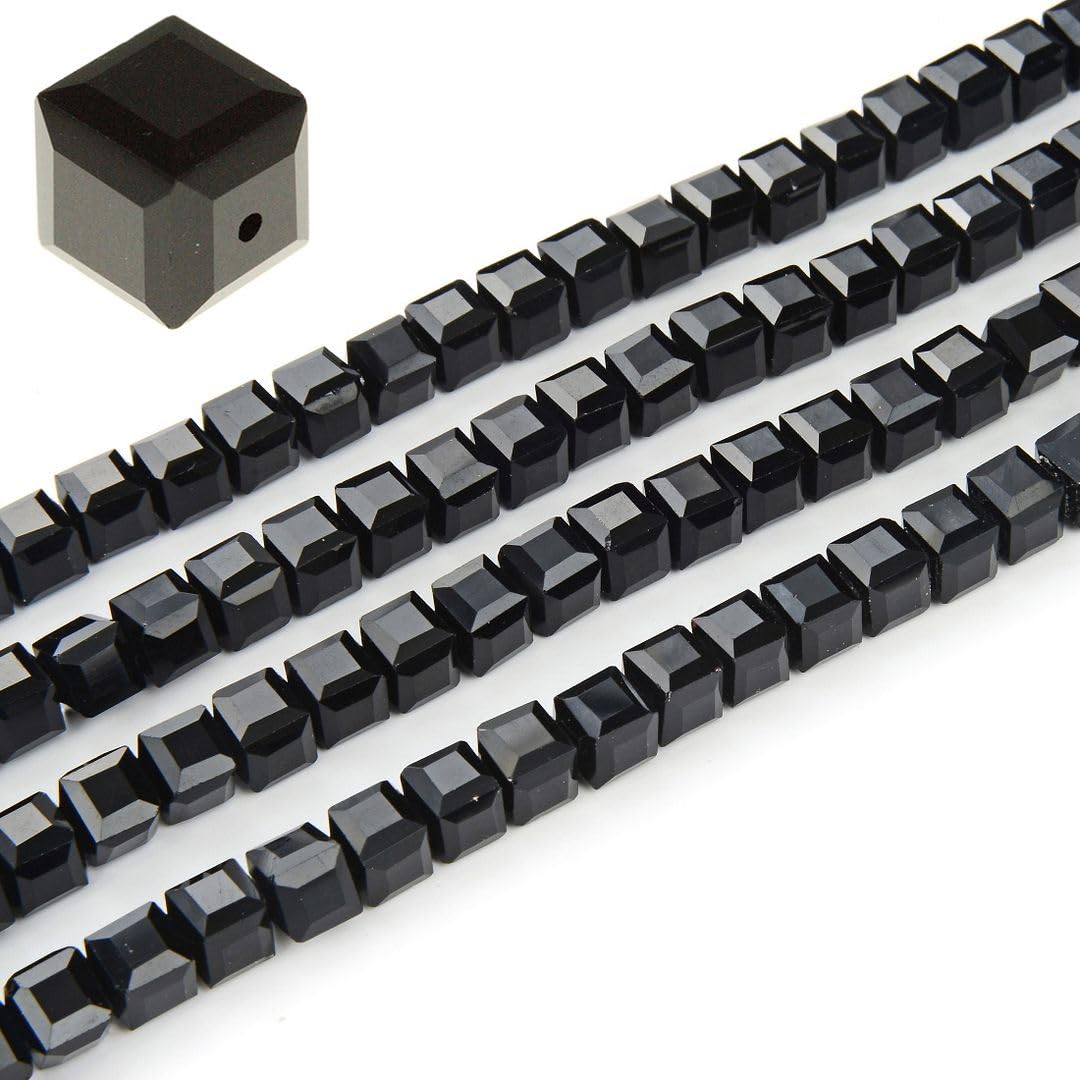 200pcs Czech Faceted Cube Crystal Glass Loose Beads Spacer Bulk 6mm (0.24 Inch) Jet Black for DIY Jewelry Craft Making CCC623