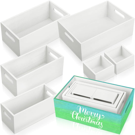 Yetene Set of 6 Wood Storage Boxes with Handles Wooden Nesting Crates Rustic Farmhouse Storage Container for DIY Crafts Party Home Table Decoration Display(White)