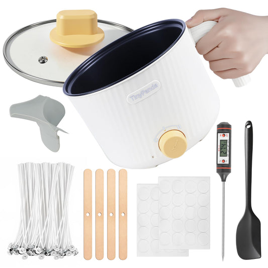 AOTOIE Wax Melter for Candle Making, Wax Melters Pot with Silicone Pouring Spout, DIY Candle Making Kit Included Centering Device, Stirring Spoon, Wicks, Wick Stickers,Wax Melter Supplies