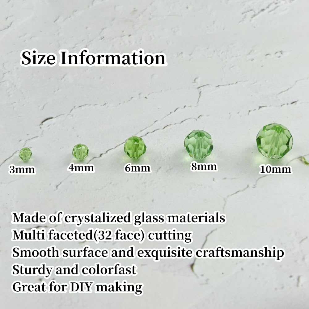 YUEXIGO 400pcs 4mm Round Crystal Glass Beads for Jewelry Making, Faceted Crystal Glass Spacer Beads for Bracelet Earring Necklace DIY Craft(Light Green)