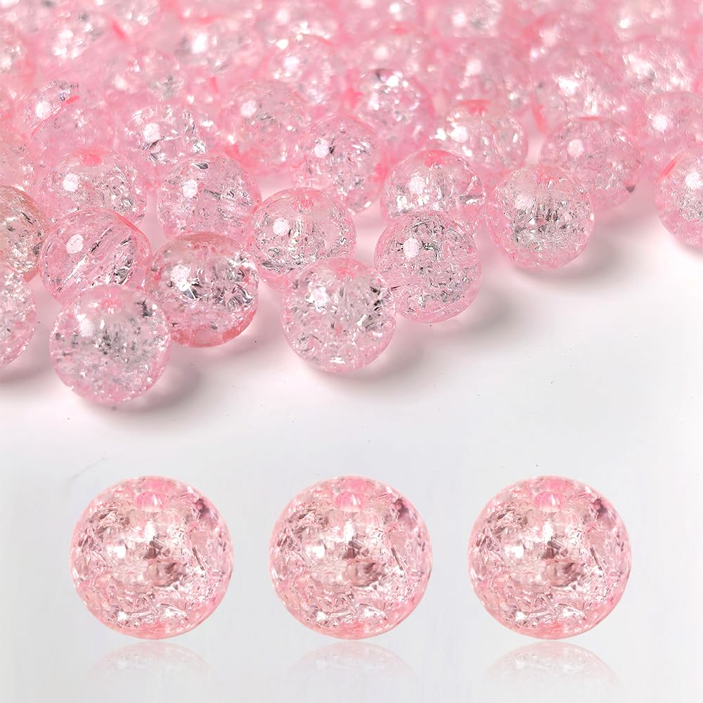 PAMIR TONG 400pcs 8mm Round Glass Beads for Bracelet Pretty Smooth Loose Beads for Necklace-Earring-Jewelry Making and DIY Crafts (Crackle Pink)