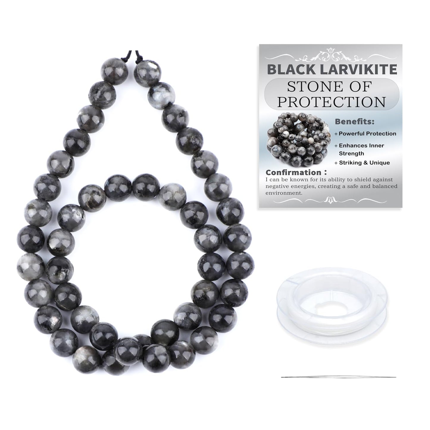 CMBYN Natural Stone Beads Round Genuine Real Stone Beading Strand Loose Gemstones DIY Smooth Bead for Bracelet Necklace Earrings Jewelry Making (Black Larvikite, 8mm 45 Pieces)