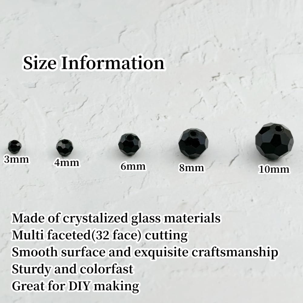YUEXIGO 400pcs 4mm Round Crystal Glass Beads for Jewelry Making, Faceted Crystal Glass Spacer Beads for Bracelet Earring Necklace DIY Craft(Black)