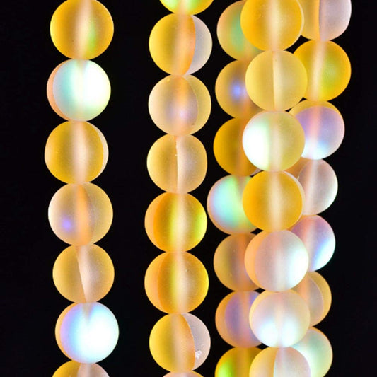 Asingeloo 38PCS 10mm Natural Yellow Mystic Aura Quartz Gemstone Frosted Matte Titanium Round Loose Spacer Beads 15 inch Full Strand Crystal Healing Power Quartz