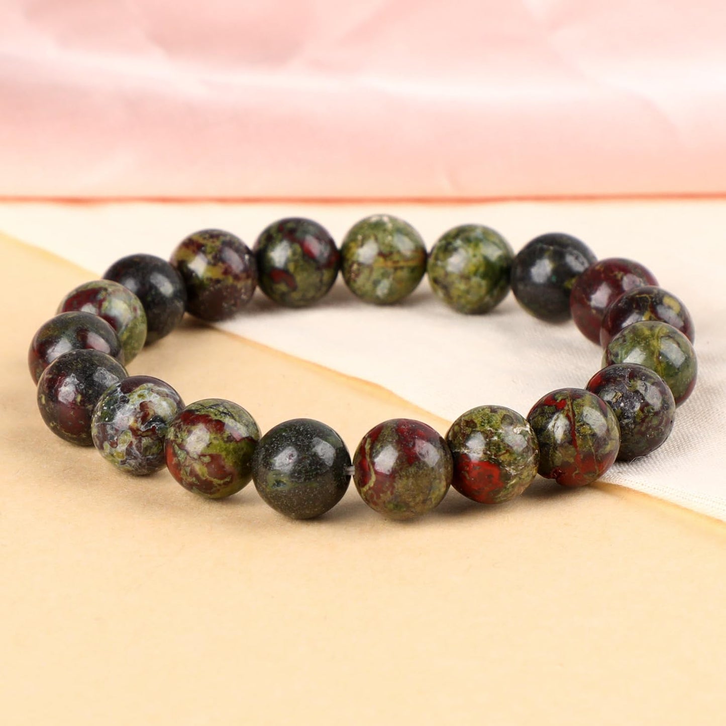 LPBeads Handmade Natural Gemstone Stretch Elastic 10mm Dragon Bloodstone Bracelet Healing Crystal Round Stone Beads Jewelry Gifts for Women Men