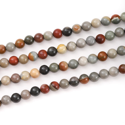 10mm 38pcs DIY Natural USA Picture Stone Beads Round Healing Crystal Gemstone Loose Beads for Jewelry Making Handmade Bracelet Necklace
