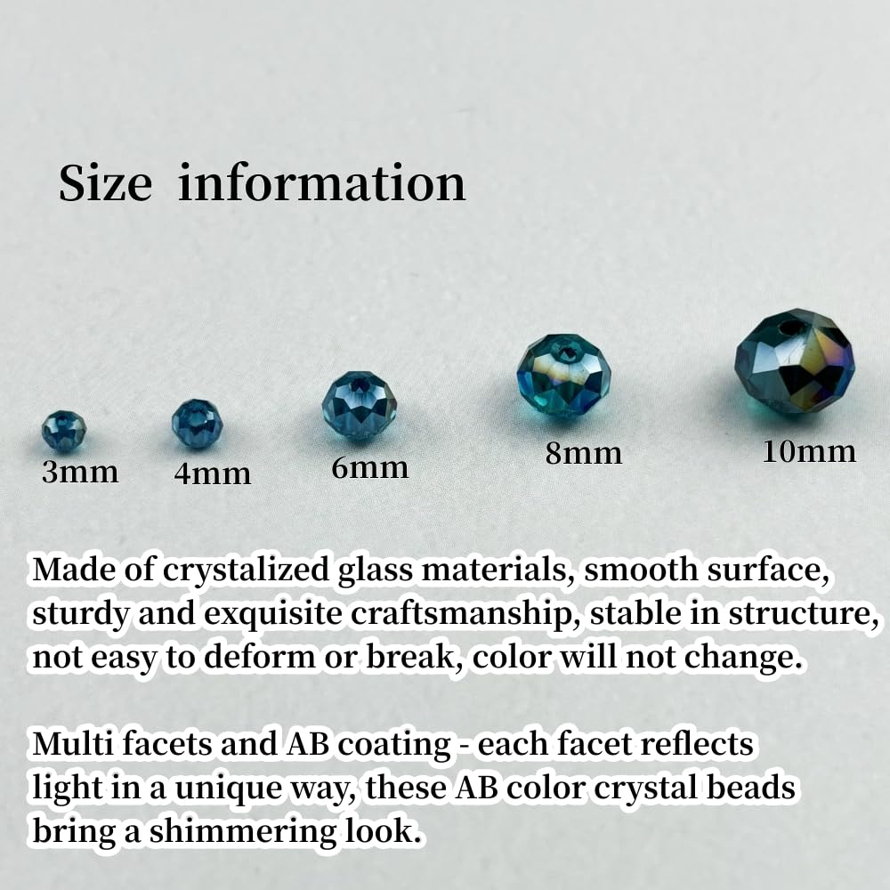 YHYPOCI 50pcs 10mm Crystal Glass Beads for Crafts Faceted Rondelle Glass Beads for Jewelry Making Crystal Spacer Beads for Necklaces Bracelets Earrings DIY Craft(Peacock Blue AB)