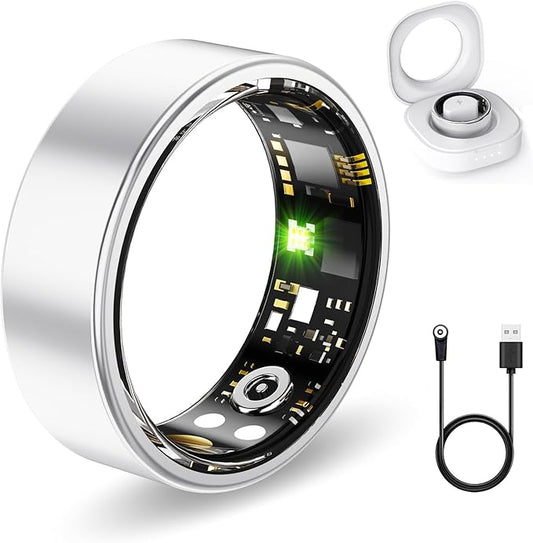 Smart Health Rings for Women Men, Fitness Tracker with Heart Rate, Blood Oxygen, HRV, Sleep Tracker, Step Tracker, No Subscription Fee, IP68 Waterproof Smart Ring for iphone & Android (Silver 10#)