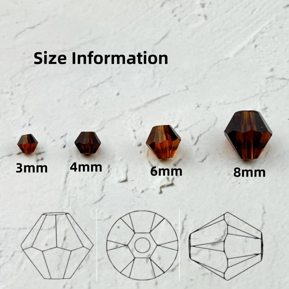 YUEXIGO 500pcs 3mm Bicone Glass Crystal Beads for Jewelry Making, Faceted Bicone Glass Spacer Beads for Bracelet Earring Necklace DIY Craft(Dark Amber)