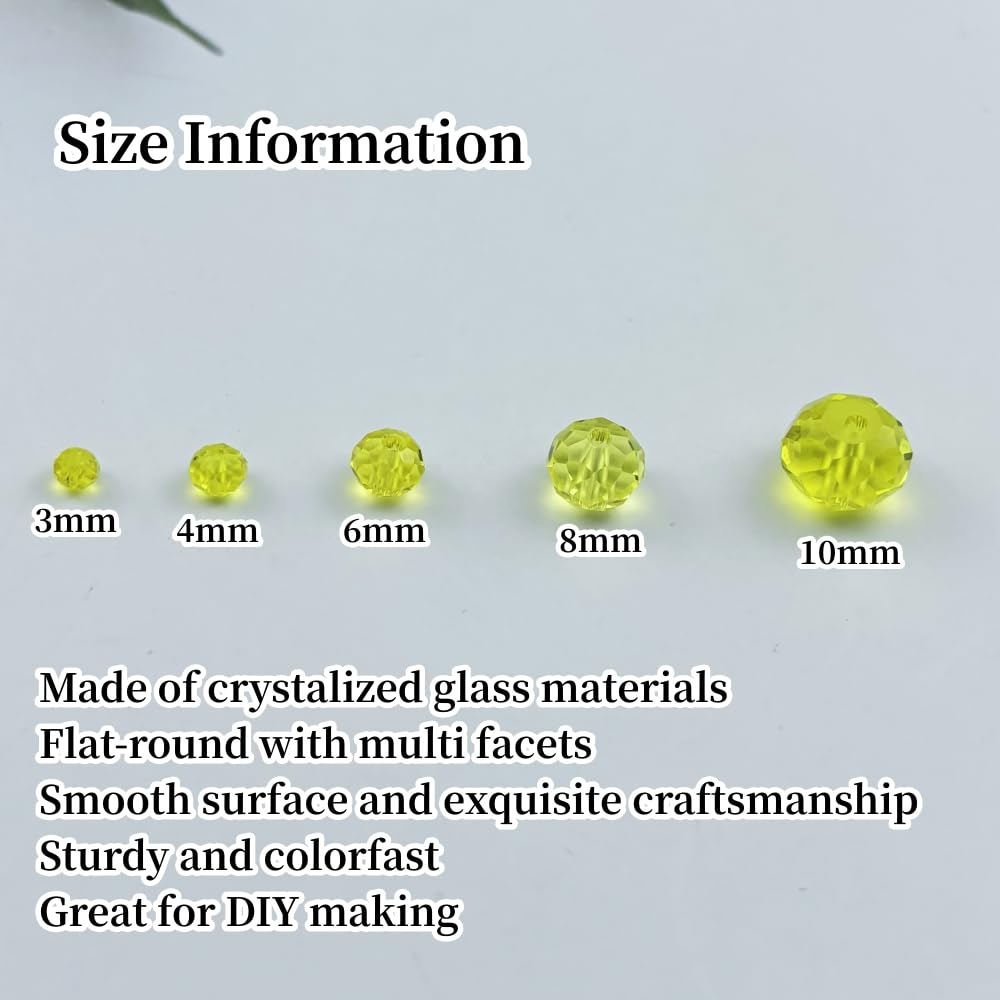 YUEXIGO 500pcs 4mm Crystal Glass Beads for Jewelry Making, Faceted Rondelle Glass Spacer Beads for Wind Chimes Bracelet Earring Necklace DIY Craft(Lemon Yellow)