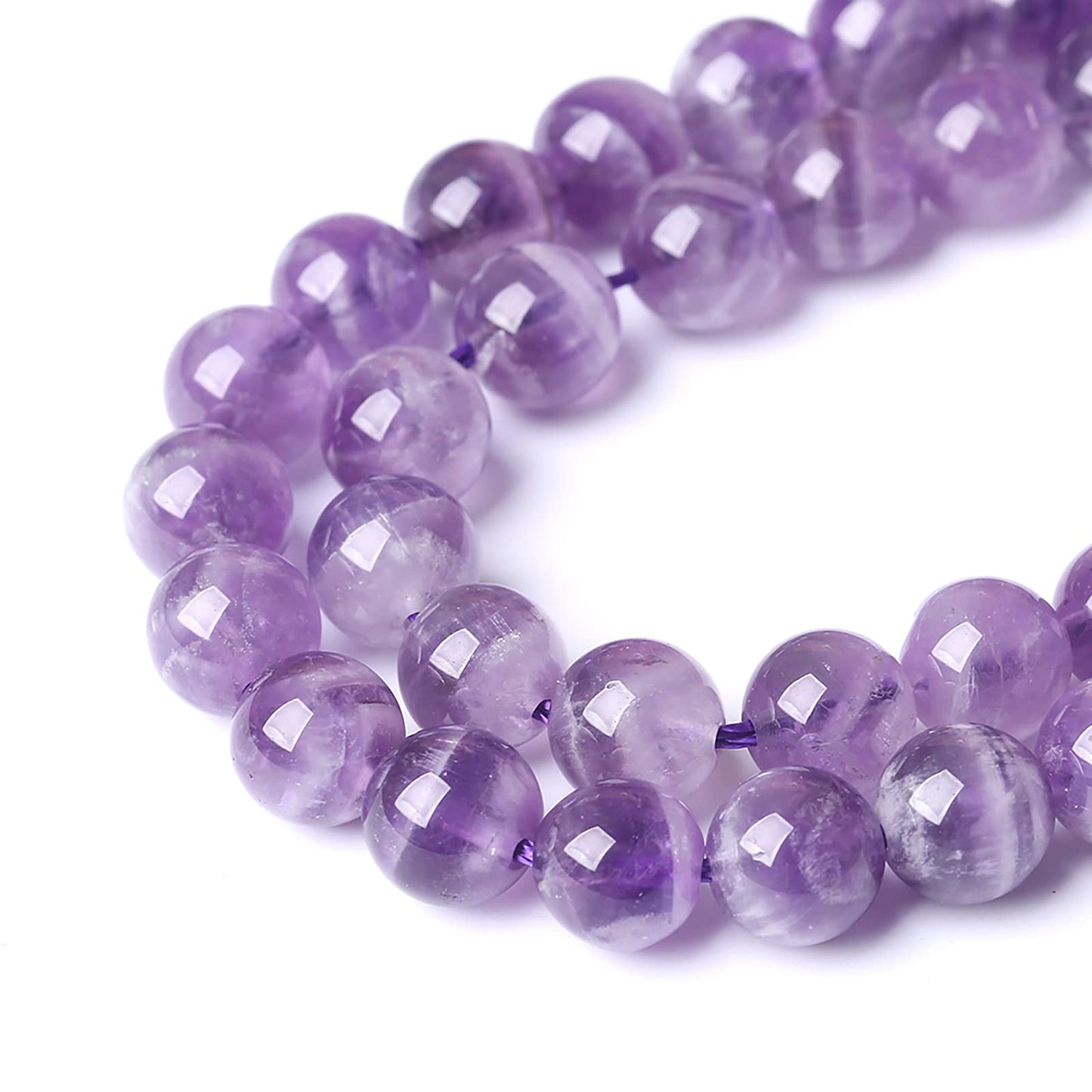 10MM 38PCS Purple Amethyst Dream Lace Beads Natural Quartz Crystal Stone Loose Beads for Jewelry Making DIY Bracelet Grade A+ 15 inches Strand