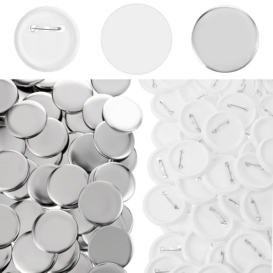 100 Sets 2.25 Inch Button Making Supplies 58mm Blank Badge Parts for Button Maker Machine Round Badge Buttons Pins Press Refills Includes Metal Cover Clear Film Plastic Base