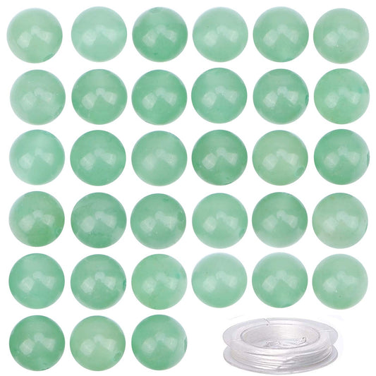 100Pcs Natural Crystal Beads Stone Gemstone Round Loose Energy Healing Beads with Free Crystal Stretch Cord for Jewelry Making (Green Aventurine, 8MM)